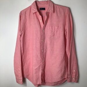 Gap button up shirt linen women medium pink coastal spring